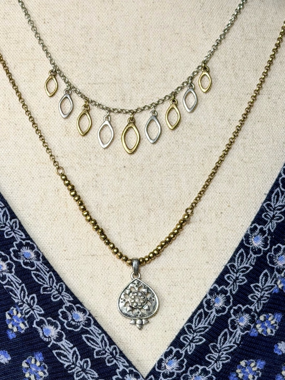 Lucky Brand Two-Tone Gold and Silver Charm Necklace